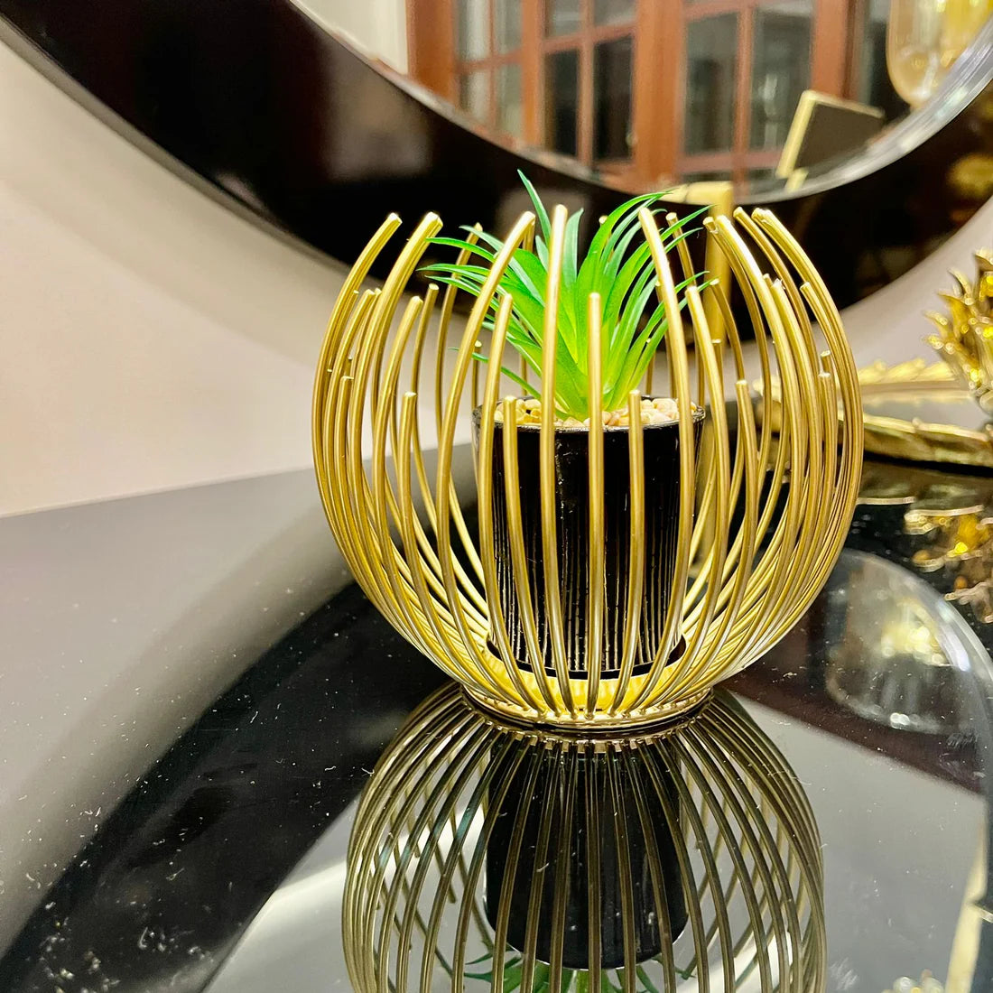 Metallic Golden Globe Decor with Planter Inside