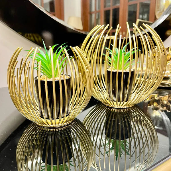 Metallic Golden Globe Decor with Planter Inside